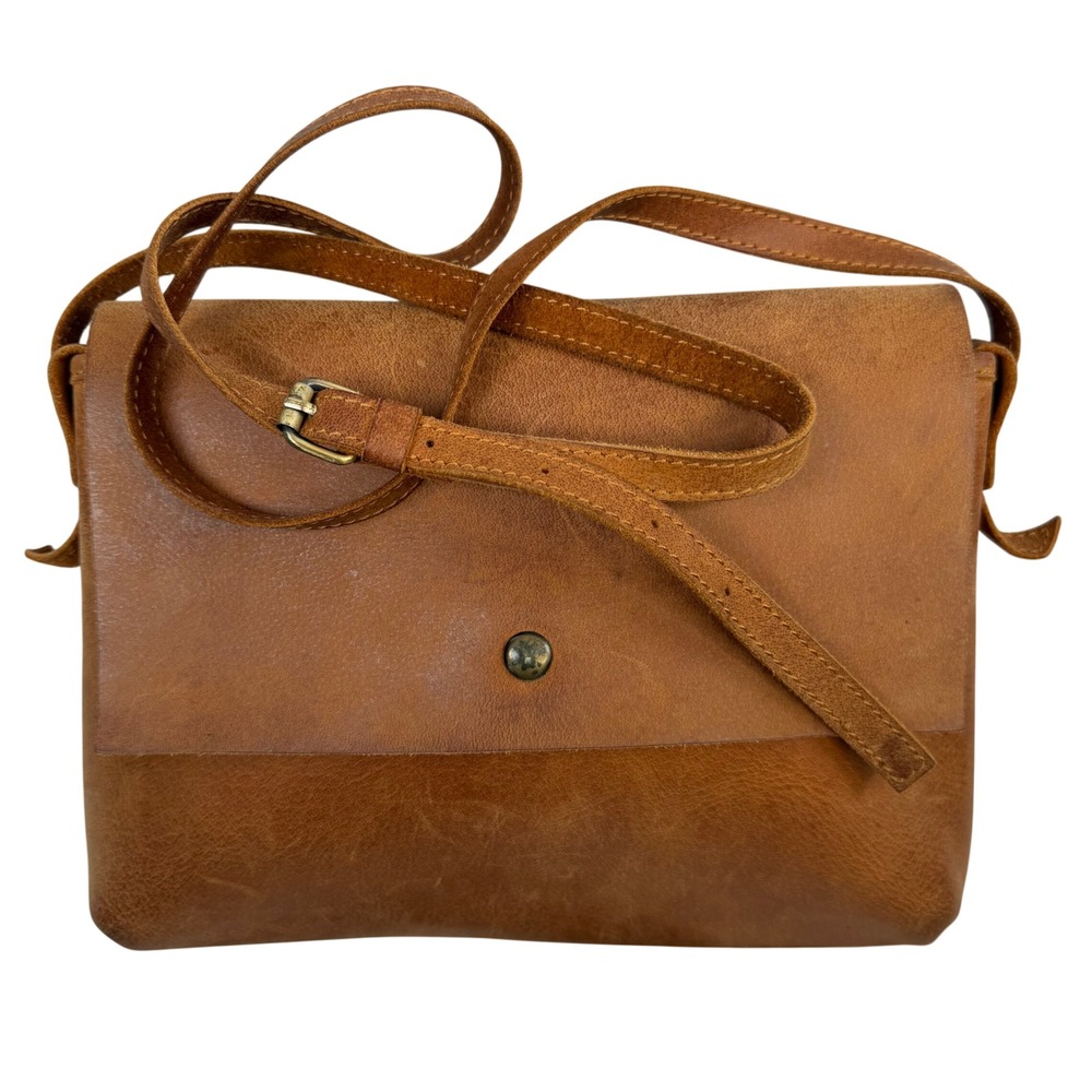 Clad & Cloth Cognac Leather Crossbody Bag Minimalist Boho Saddle Purse